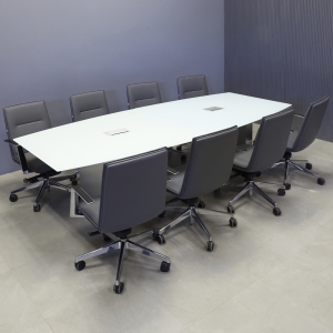 Omaha Boat Conference Table in White Tempered Glass Top - 120 In. - Stock #98