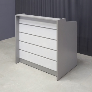 New Jersey Podium & Host Reception Desk in Fog Gray Matte Laminate - 42 In. - Stock #157