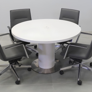 California X2 Round Conference Table in White Matte PVC - 48 In. - Stock #113