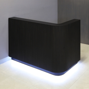 Nola L-Shape Reception Desk in Black Traceless Tambour - 60 In. - Stock #199