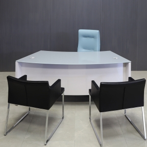Seattle Curved Executive Desk in Light Gray Tempered Glass Top - 72 In. - Stock #15