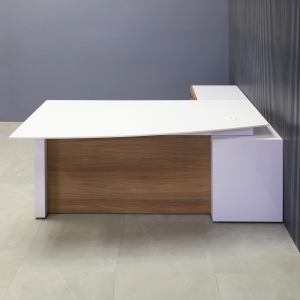 Avenue Curved Executive Desk with Credenza in White Solid Engineered Surface Top - 72 In. - Stock #49