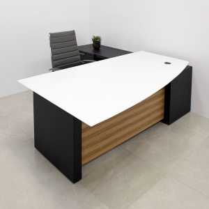 Avenue Curved Executive Desk With Credenza and Tempered Glass Top