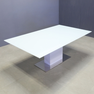 Omaha Rectangular Conference Table in White Tempered Glass Top - 90 In - Stock #85