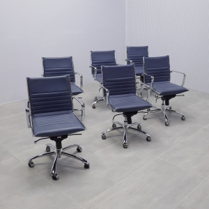 Dirk Low Back Office Chair in Blue Leatherette - Set of 6 (Floor Model Sale)