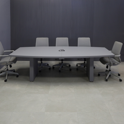 108-inch Newton Boat Shape Conference Table in DISCONTINUED gray laminate top & standard base, and black MX2 power box.