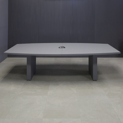 108-inch Newton Boat Conference Table in gray traceless laminate on top & standard base, and black MX2 power box.