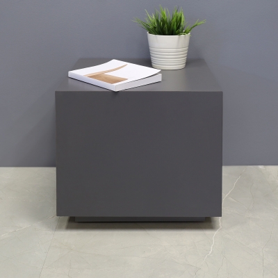 16-inch Norfolk Custom Square Side Table in storm gray matte laminate top, side table, and toe-kick.