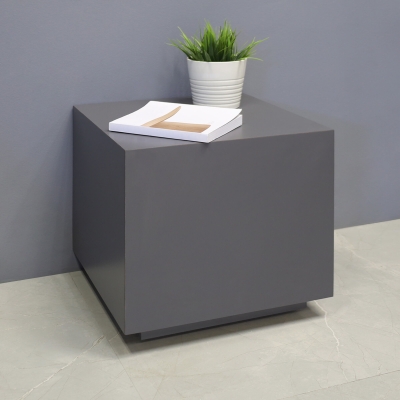16-inch Norfolk Custom Square Side Table in storm gray matte laminate top, side table, and toe-kick.