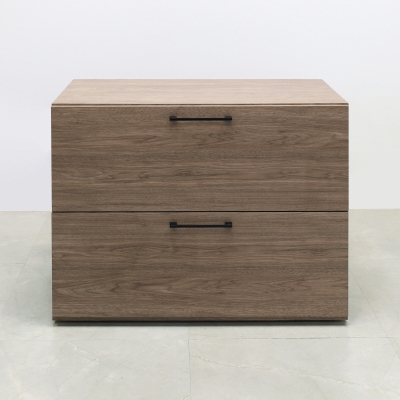 30-inch height Naples Lateral File Cabinet in hazel walnut matte laminate cabinet.