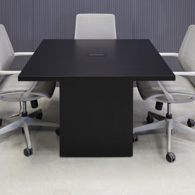 42-inch Newton Square Conference Table in black matte laminate top & base, with black MX2 power box.