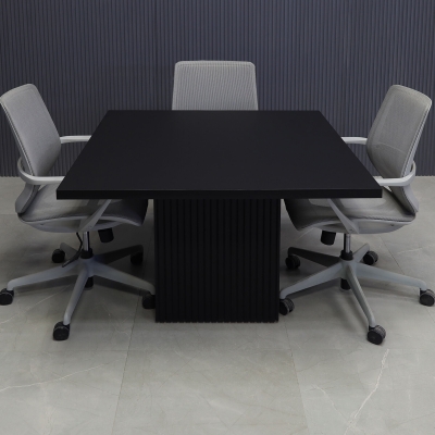 42-inch Newton Square Shape Conference Table in black traceless laminate top and black traceless tambour base.