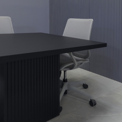 42-inch Newton Square Shape Conference Table in black traceless laminate top and black traceless tambour base.