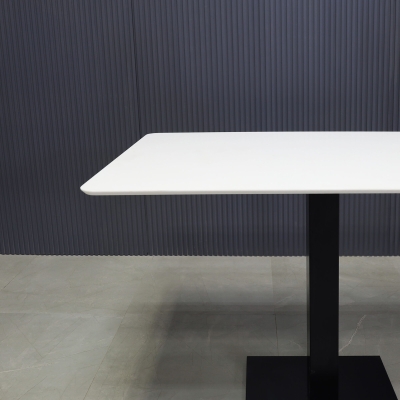 42-inch California Rectangular Conference/Meeting Table in white solid engineered surface top, and black brushed stainless base.