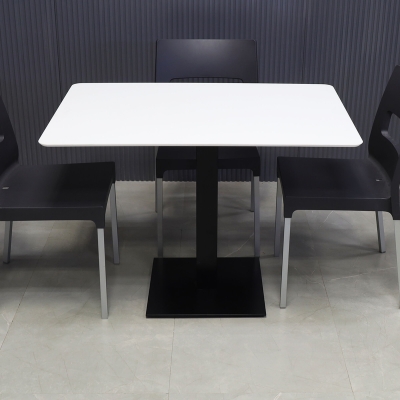 42-inch California Rectangular Conference/Meeting Table in white solid engineered surface top, and black brushed stainless base.