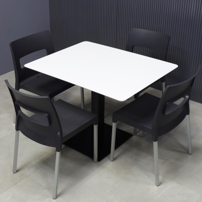 42-inch California Rectangular Conference/Meeting Table in white solid engineered surface top, and black brushed stainless base.