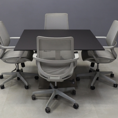 46-inch California Square Conference Table with 1/2-inch Black traceless engineered surface top and silver stainless steel base.