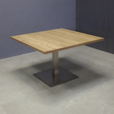 47 1/2-inch California Square Conference Table in uptown walnut matte laminate top and brushed stainless steel base.