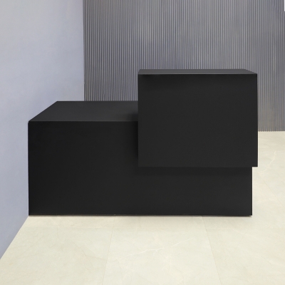 60-inch Los Angeles Custom Reception Desk with the counter on the right side when facing front in black traceless laminate finish, shown here.