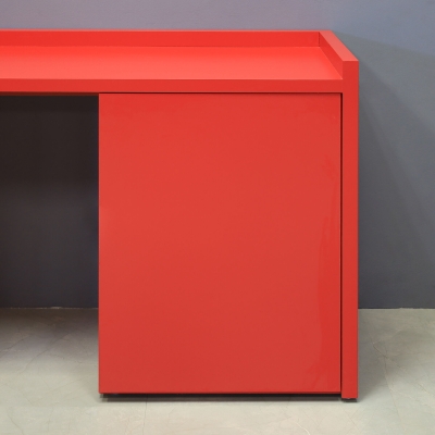 48-inch Avenue Beverage Server Station with fridge on the left side, in classic red matte laminate station, and doors.