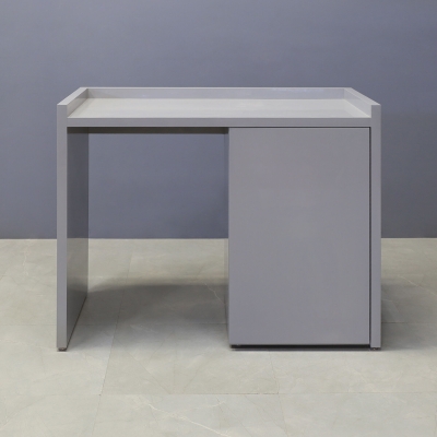 48-inch Avenue Beverage Server Station fridge on the left side, in light gray gloss laminate station, and doors.