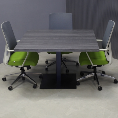 48-inch California Square Conference Table with Laminate Top in storm teakwood matte and black stainless steel base.
