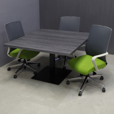 48-inch California Square Conference Table with Laminate Top in storm teakwood matte and black stainless steel base.