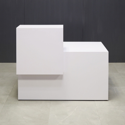 48-inch Los Angeles Reception Desk, left side counter when facing front, in white gloss laminate counter & desk.