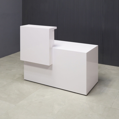 48-inch Los Angeles Reception Desk, left side counter when facing front, in white gloss laminate counter & desk.