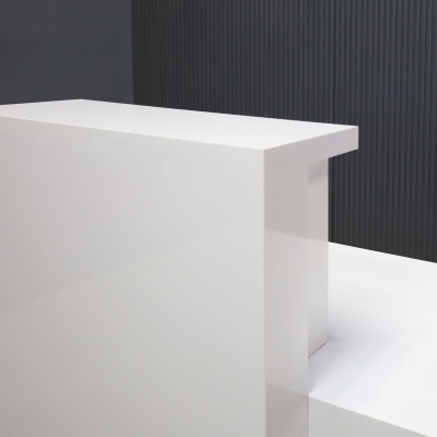 48-inch Los Angeles Reception Desk, left side counter when facing front, in white gloss laminate counter & desk.