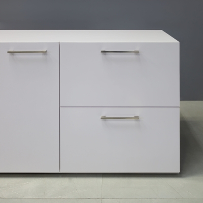 48-inch Naples Custom Storage Credenza in white gloss laminate credenza, and front drawers & door.