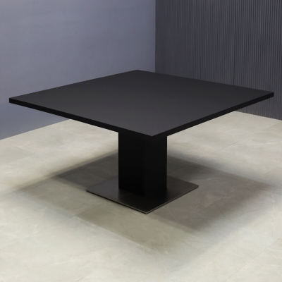 54-inch California X2 Square Conference Table With Laminate Top & pedestal in black traceless laminate, and silver stainless steel base.