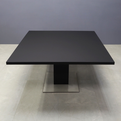 54-inch California X2 Square Conference Table With Laminate Top & pedestal in black traceless laminate, and silver stainless steel base.
