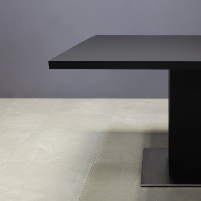54-inch California Square Conference Table in black traceless laminate top & column, and silver stainless steel base.