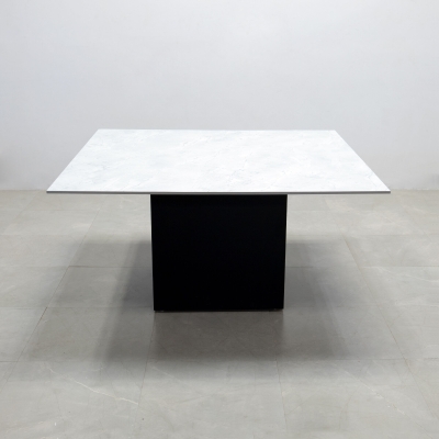 54-inch Aurora Square Conference Table in 1/2-inch DISCONTINUED engineered surface top, and black matte laminate base.