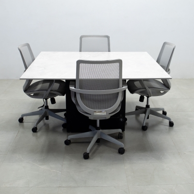 54-inch Aurora Square Conference Table in 1/2-inch DISCONTINUED engineered surface top, and black matte laminate base.
