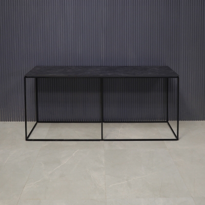 60-inch Aspen Console Table in 1/2-inch black amani engineered surface top and black metal frame.