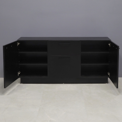 60-inch Manhattan Storage Credenza in black matte laminate credenza, front drawers & doors, and toe-kick.