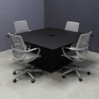 60-inch Aurora Square Conference Table in 1/2-inch black traceless engineered surface top, black traceless tambour base, and black MX3 power box.