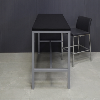 Aspen Bar Table in black traceless laminate top and gray aluminum framing shown here.