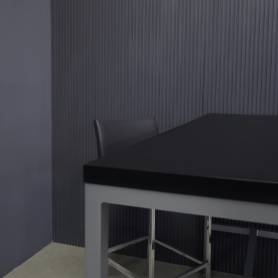 Aspen Bar Table in black traceless laminate top and gray aluminum framing shown here.