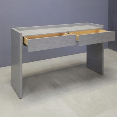 60-inch Avenue Console Table in DISCONTINUED silver alchemy matte laminate console.