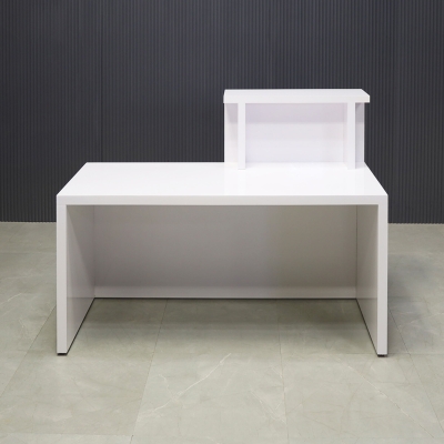 60-inch Los Angeles Reception Desk, left side counter when facing front, in white gloss laminate counter and desk.