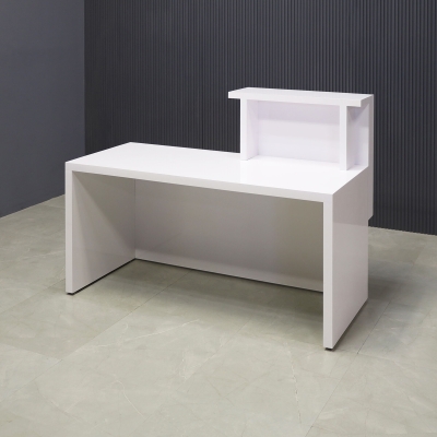 60-inch Los Angeles Reception Desk, left side counter when facing front, in white gloss laminate counter and desk.
