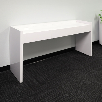 60-inch Avenue Console Table in white gloss laminate console.