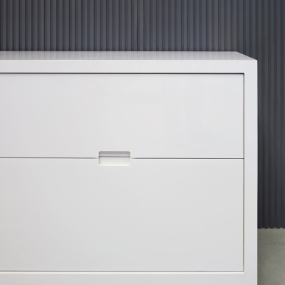60-inch Seattle storage credenza in white gloss laminate credenza & front drawers.