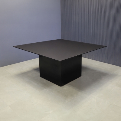 60-inch Aurora Square Conference Table in 1/2-inch black traceless engineered surface top, and black matte laminate base.