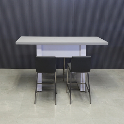 72-inch width x 42-inch height, Windsor Laminate Collaboration Table in fog gray matte laminate top and white gloss laminate base, shown here.