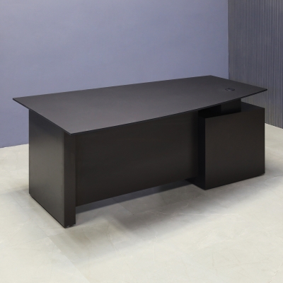 72-inch Avenue Curved Executive Desk in 1/2-inch black traceless engineered surface top, and graphite matte laminate base, storage & privacy panel.