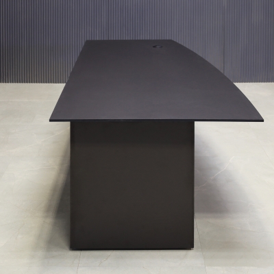 72-inch Avenue Curved Executive Desk in 1/2-inch black traceless engineered surface top, and graphite matte laminate base, storage & privacy panel.